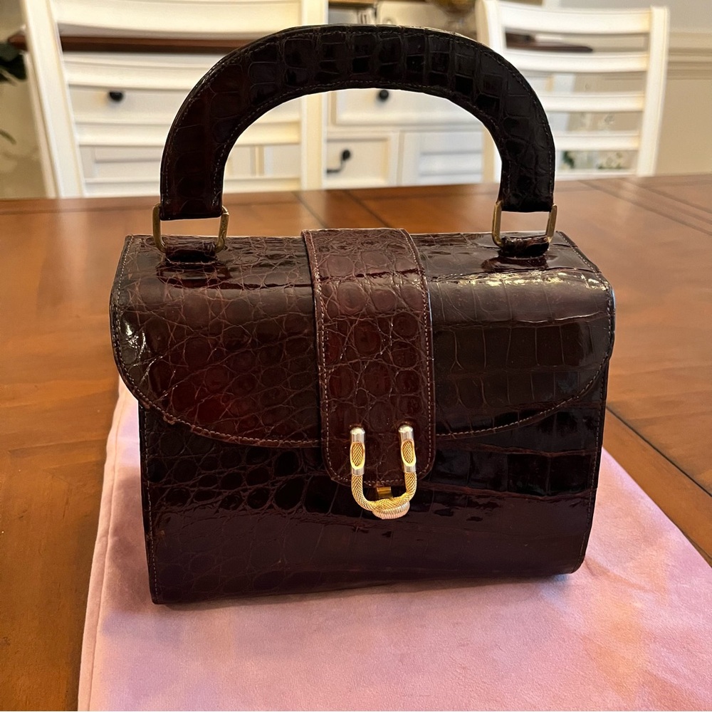 Vintage Crocodile Dark Brown Handbag - Professionally Restored